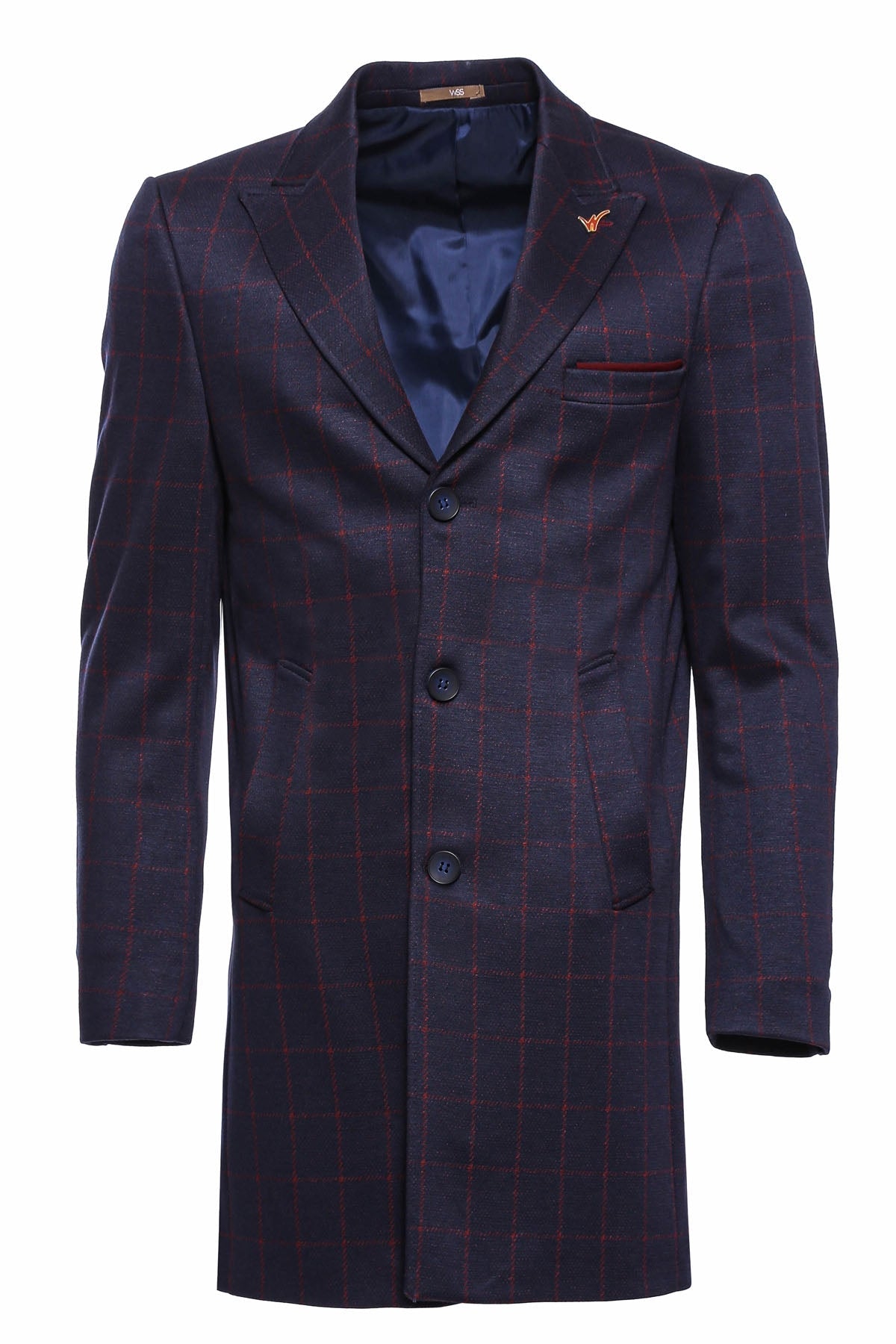 Checked Navy Blue Men Cachet Coat