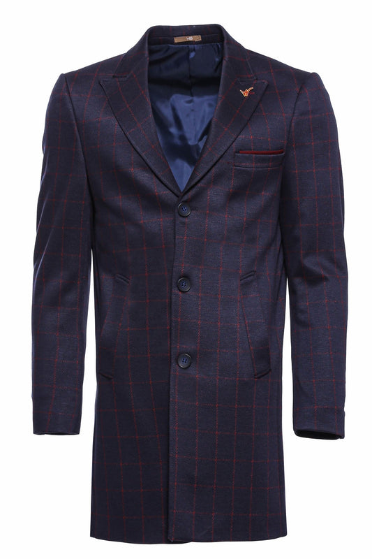 Checked Navy Blue Men Cachet Coat