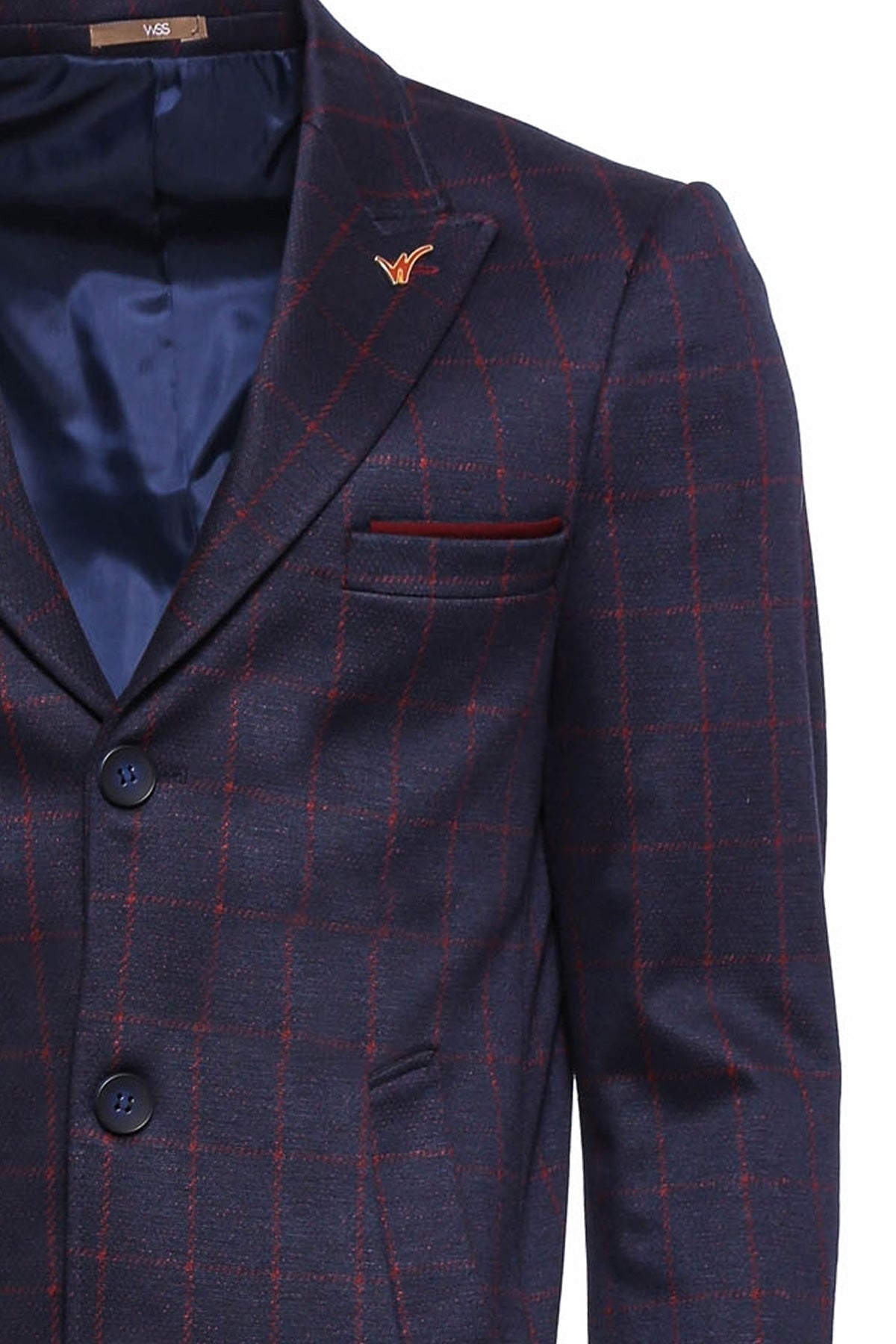 Checked Navy Blue Men Cachet Coat