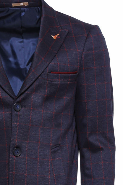 Checked Navy Blue Men Cachet Coat