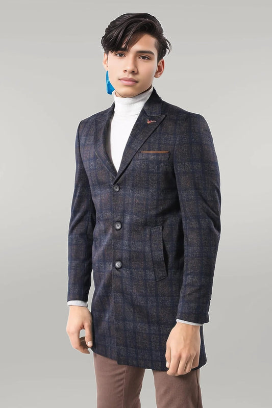 Plaid Over Knee Smoked Men Coat
