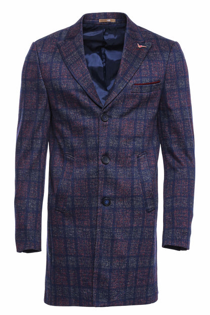 Double-Breasted Plaid Burgundy Men Coat