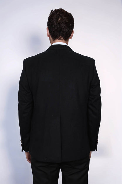 Mens Double Breasted Slim Fit Black Blazer - Wessi