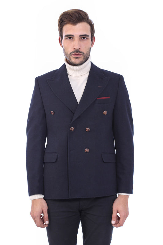 KOALA SYDNEY  Mens Double Breasted Slim Fit Navy Blue Blazer