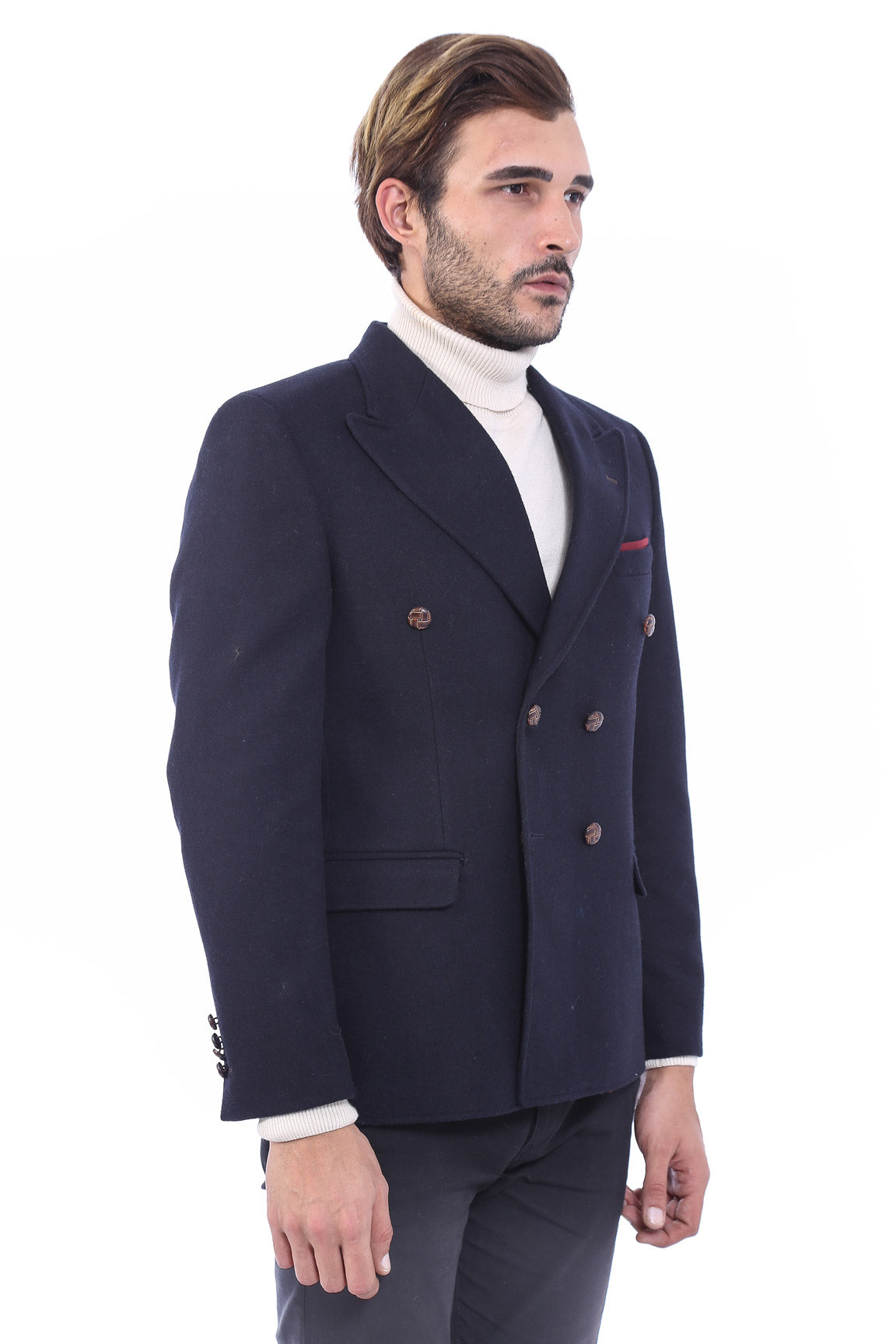 KOALA SYDNEY  Mens Double Breasted Slim Fit Navy Blue Blazer