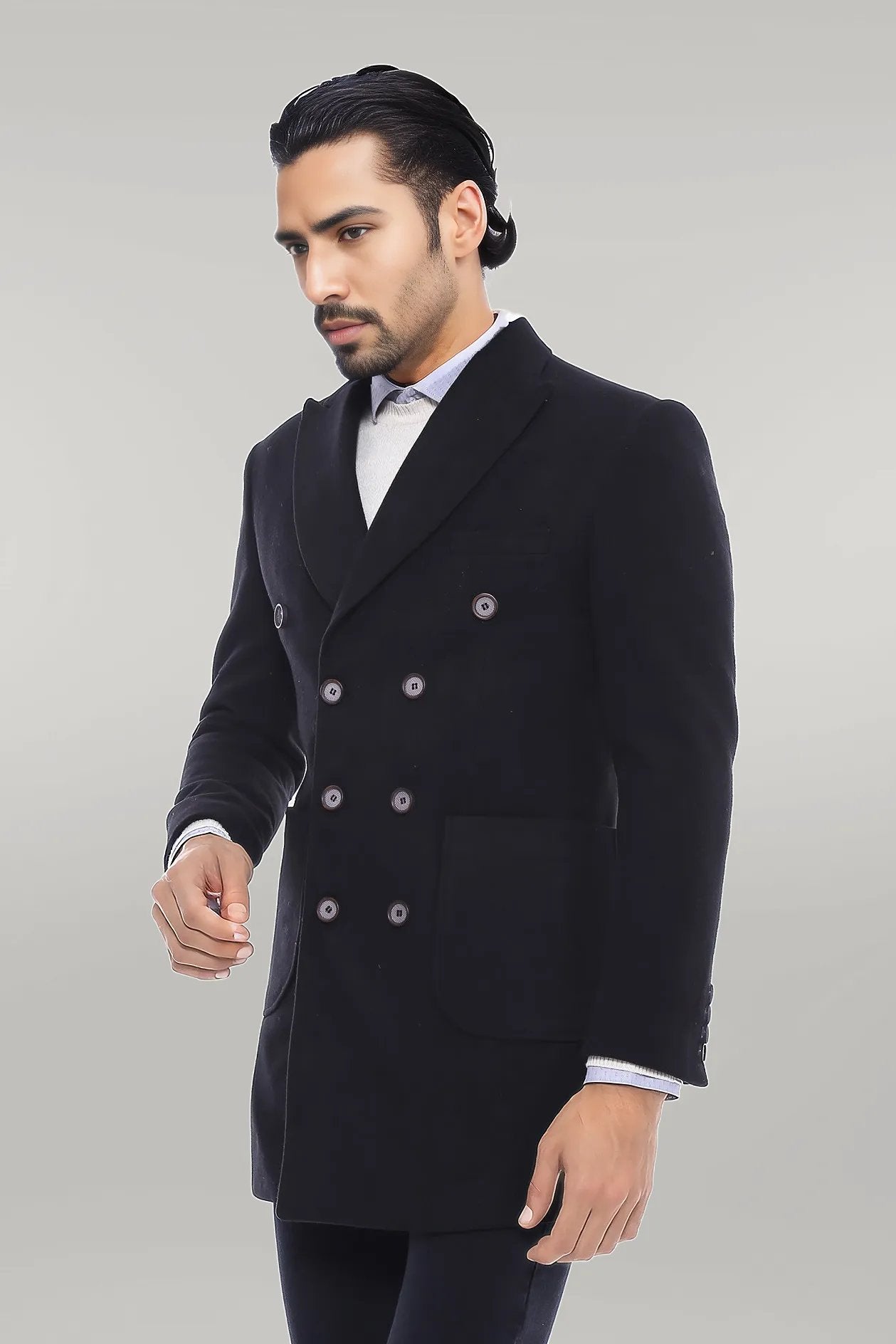 Double-Breasted Black Men Coat