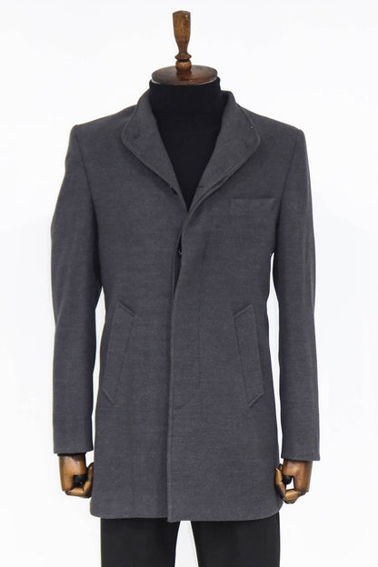 Mandarin Collar Grey Men's Long Men's Coat