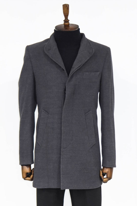 Mandarin Collar Grey Men's Long Men's Coat