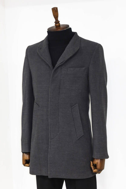 Mandarin Collar Grey Men's Long Men's Coat