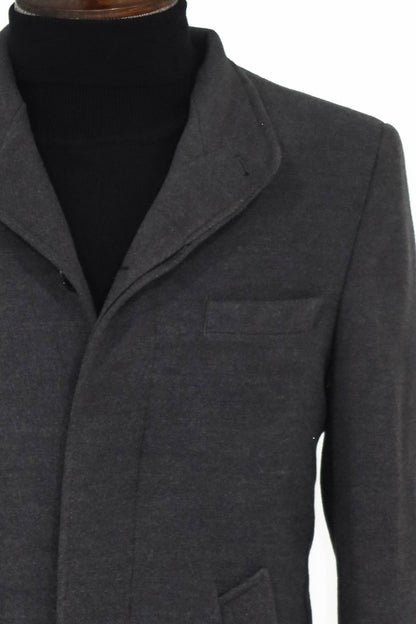 Mandarin Collar Grey Men's Long Men's Coat