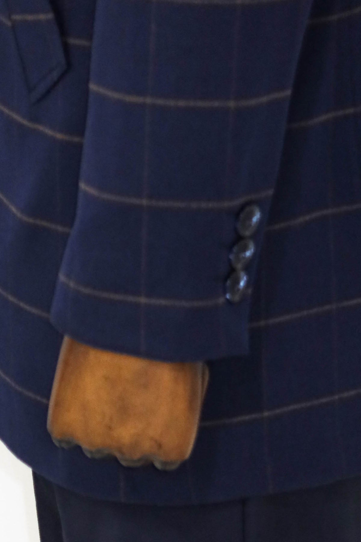 Plaid Standing Collar Navy Blue Men Coat