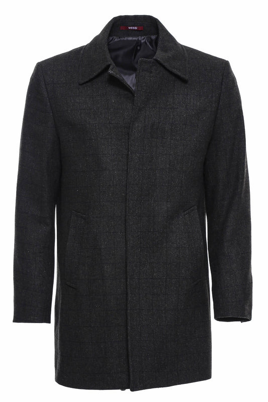 Black Hidden Button Peak Lapel Coat