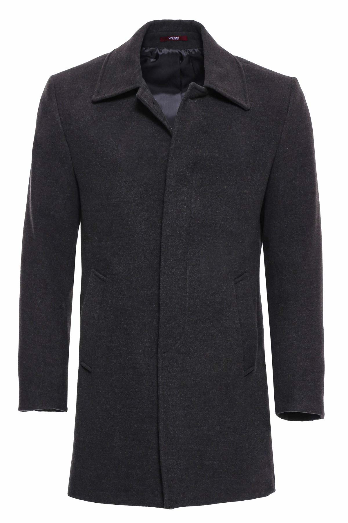 Anthracite Hidden Button Peak Lapel Coat