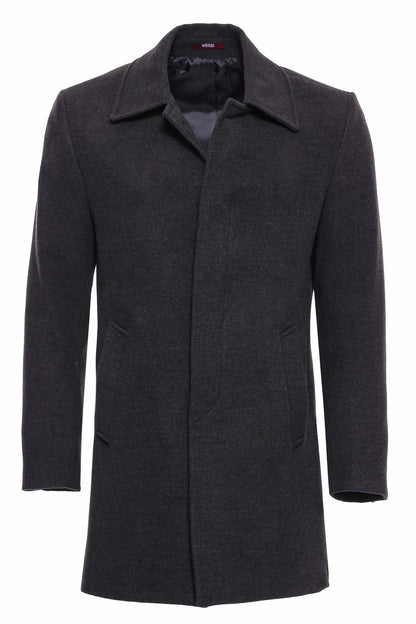 Anthracite Hidden Button Peak Lapel Coat
