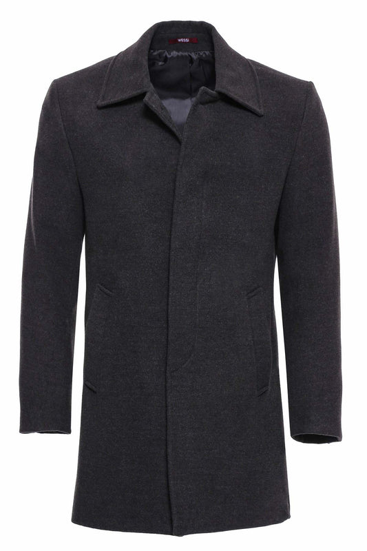 Anthracite Hidden Button Peak Lapel Coat