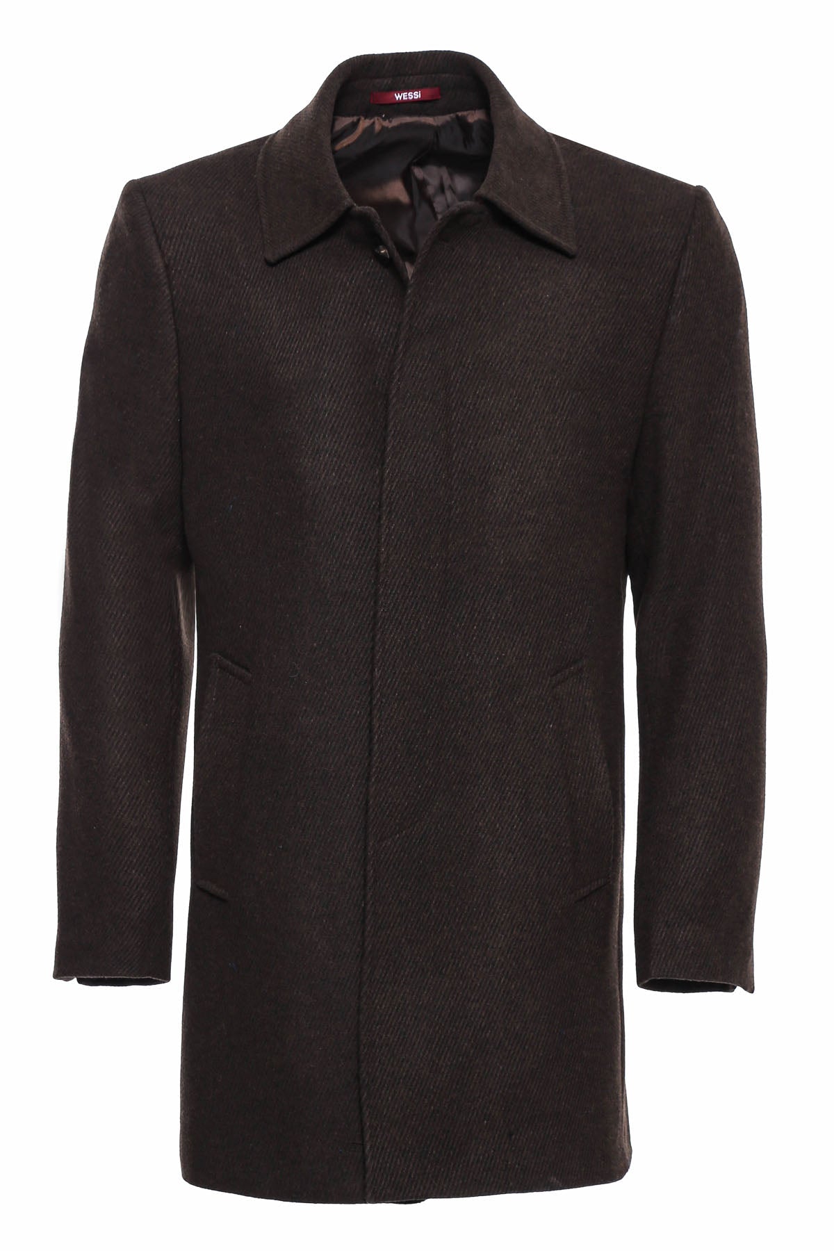 Brown Hidden Button Peak Lapel Coat