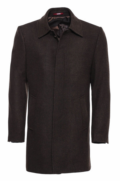 Brown Hidden Button Peak Lapel Coat