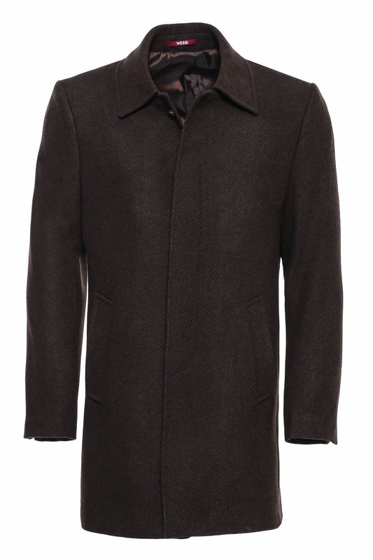 Brown Hidden Button Peak Lapel Coat