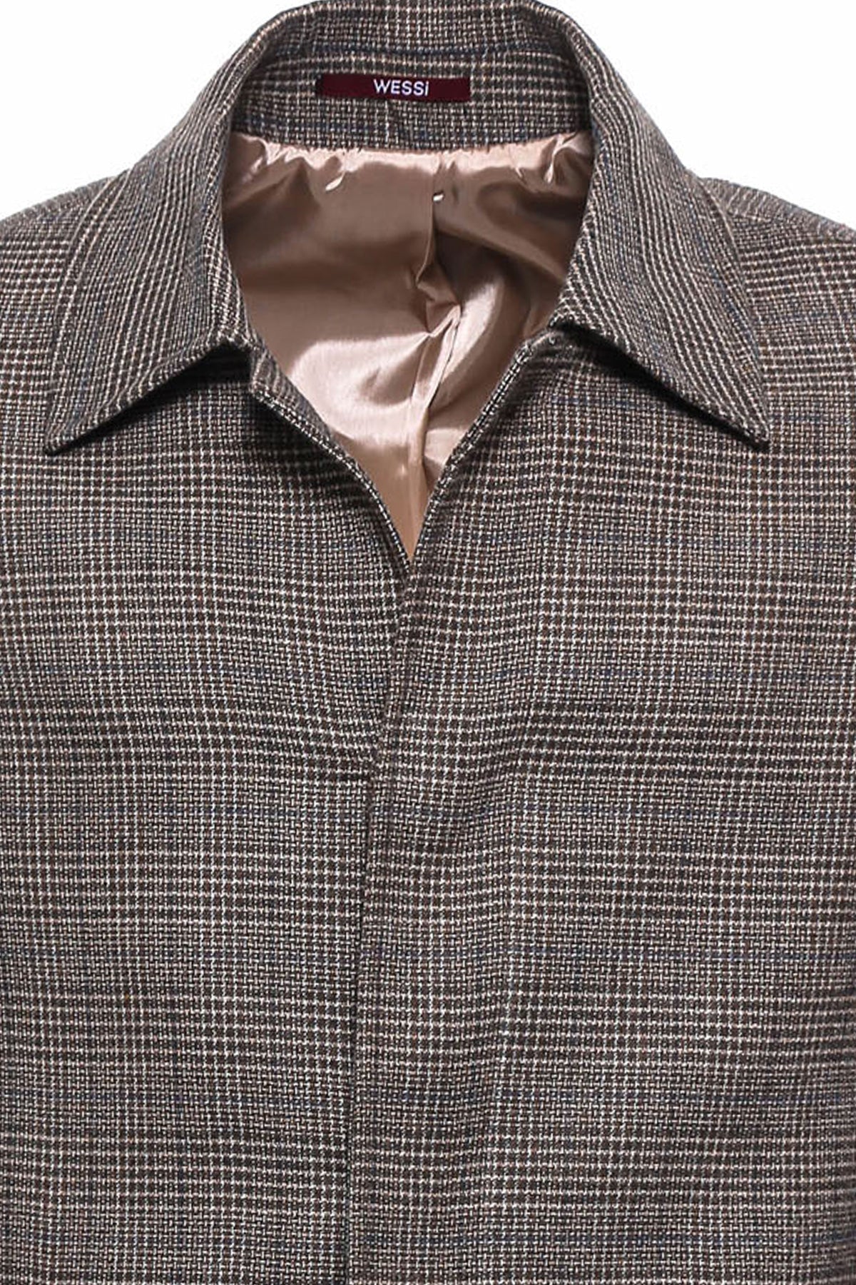 Brown Checked Hidden Button Coat