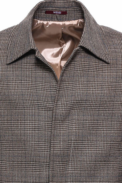 Brown Checked Hidden Button Coat