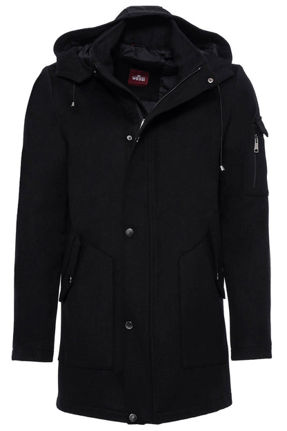 Hooded Cachet Hidden Zippered Black Coat