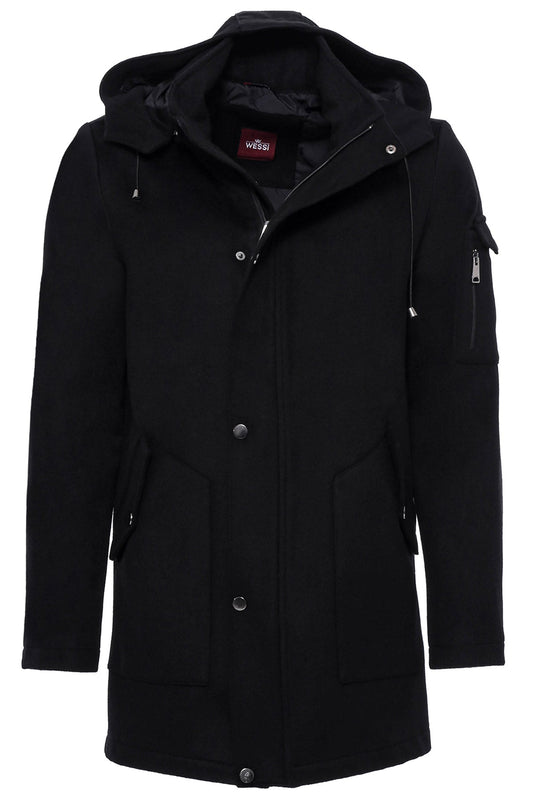 Hooded Cachet Hidden Zippered Black Coat