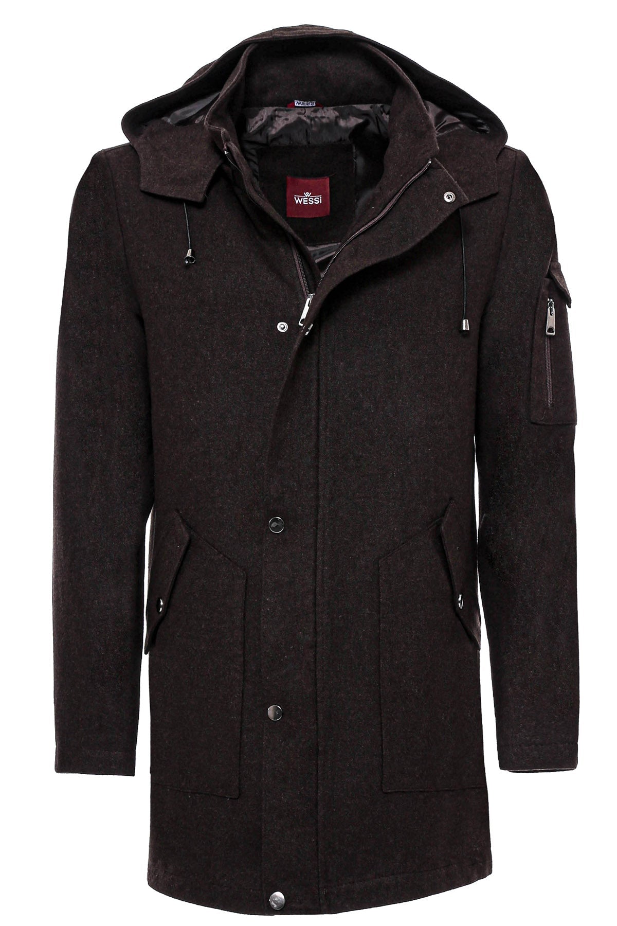 Hooded Cachet Hidden Zippered Brown Coat