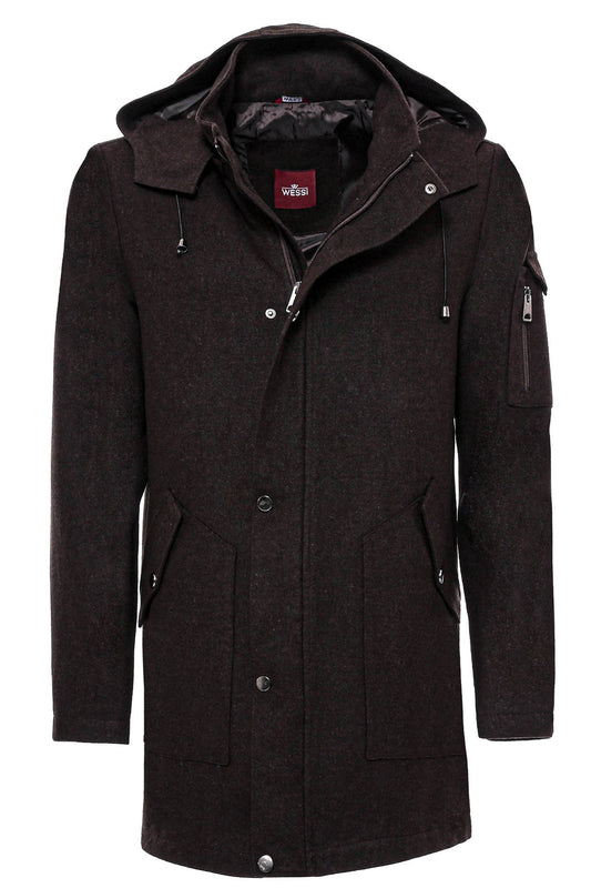 Hooded Cachet Hidden Zippered Brown Coat
