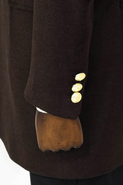 Brown Metal Buttoned Double Breasted Long Coat
