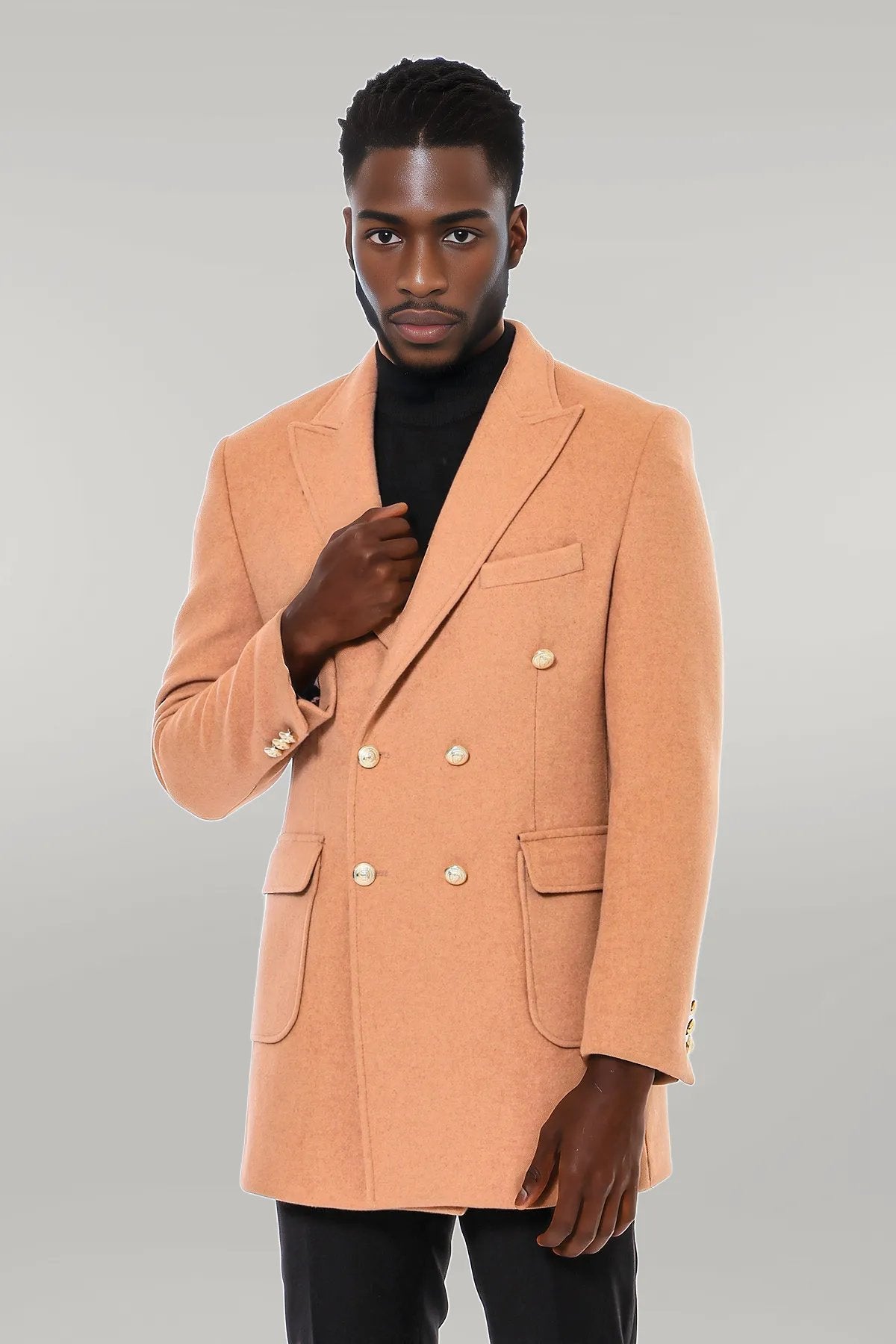 Cream Metal Buttoned Double Breasted Long Coat