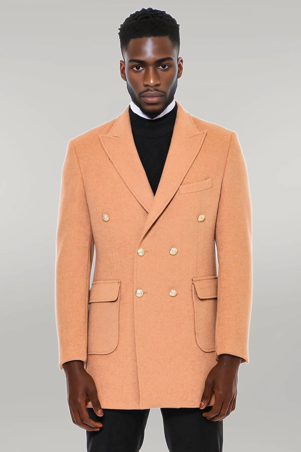 Cream Metal Buttoned Double Breasted Long Coat