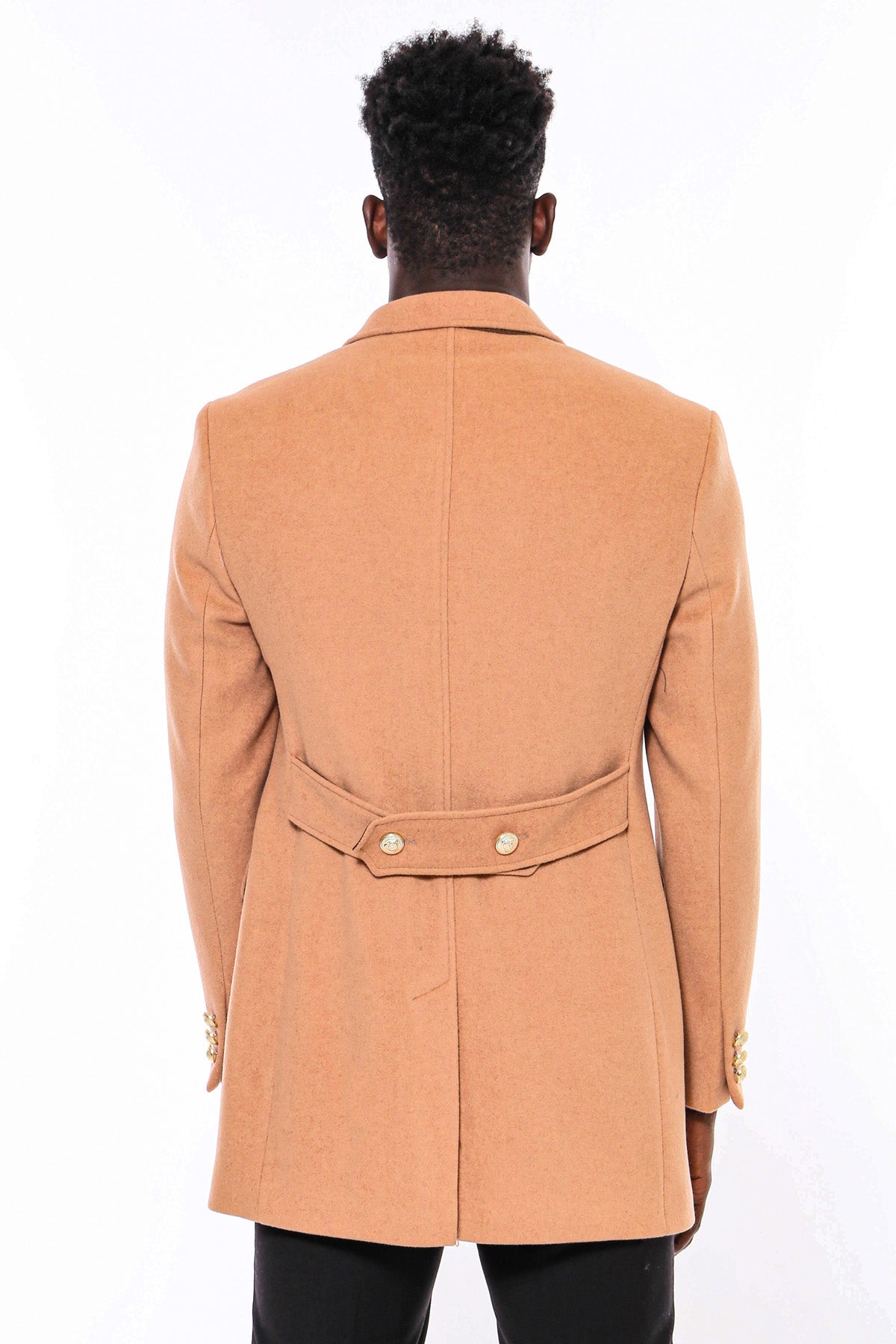 Cream Metal Buttoned Double Breasted Long Coat