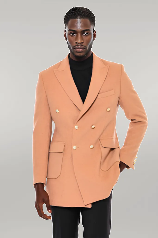 Cream Metal Buttoned Double Breasted Long Coat