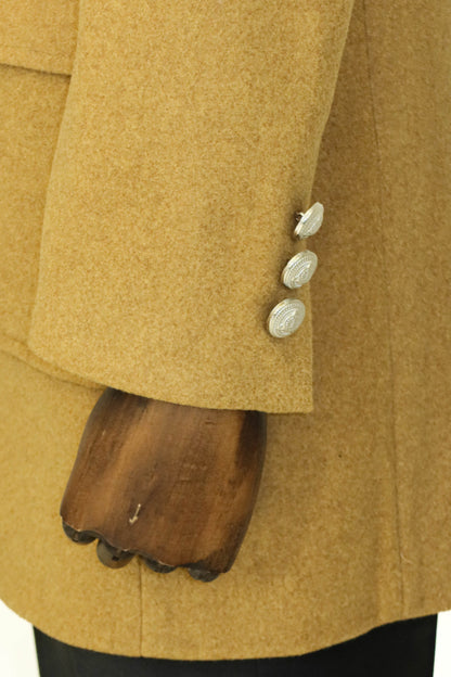 Metal Buttons Wool Cashmere Tan Men Double Breasted Coat
