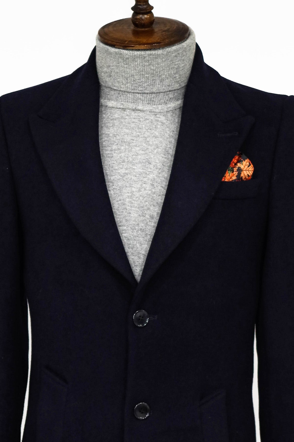 Wide Lapel Wool Black Men Coat