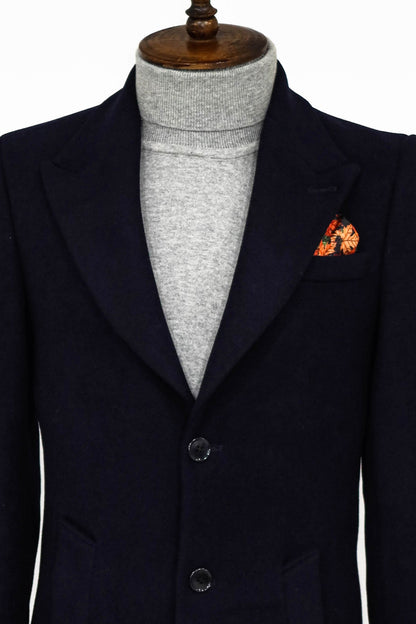 Wide Lapel Wool Black Men Coat