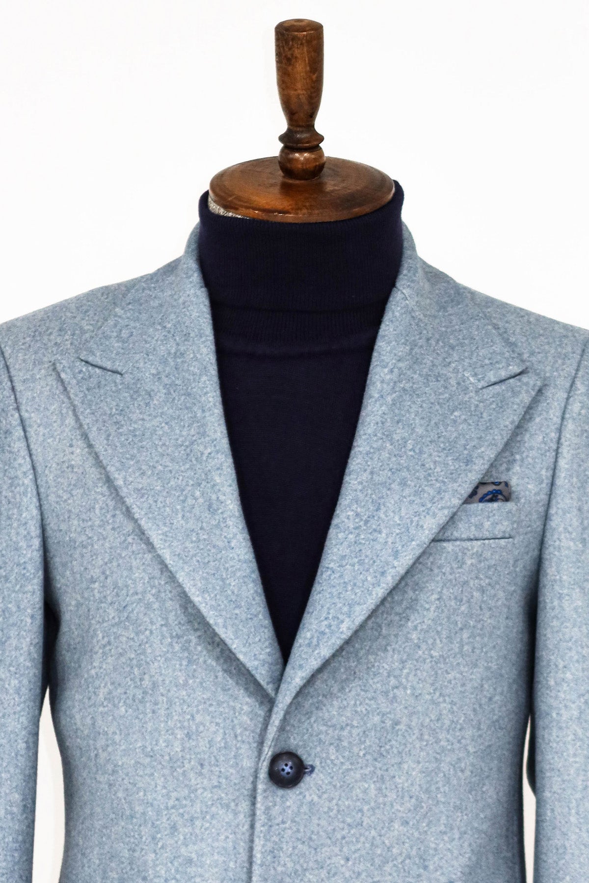 Wide Lapel Wool Light Blue Men Coat