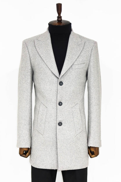 Wide Lapel Wool Grey Men Coat