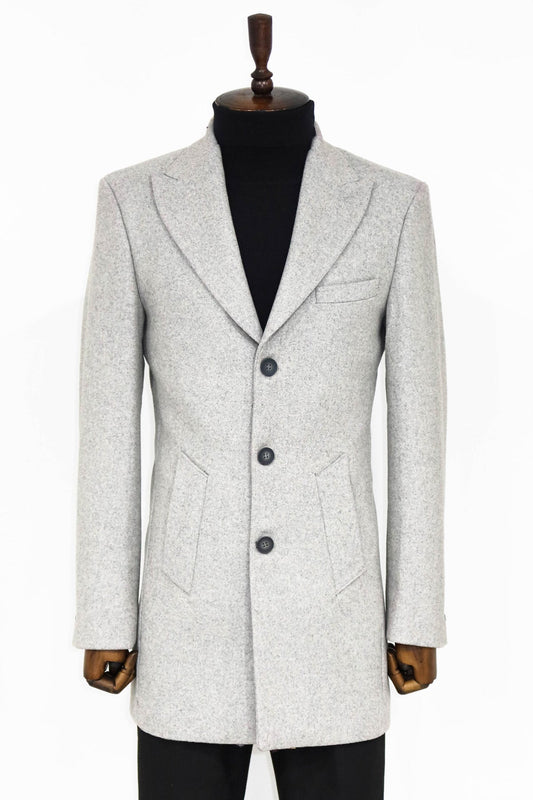 Wide Lapel Wool Grey Men Coat