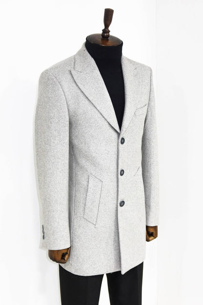 Wide Lapel Wool Grey Men Coat