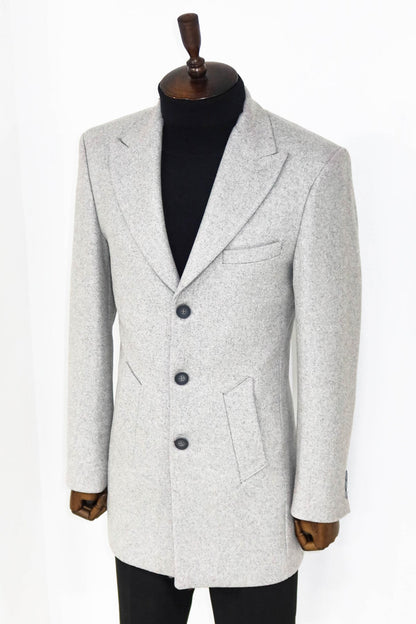 Wide Lapel Wool Grey Men Coat
