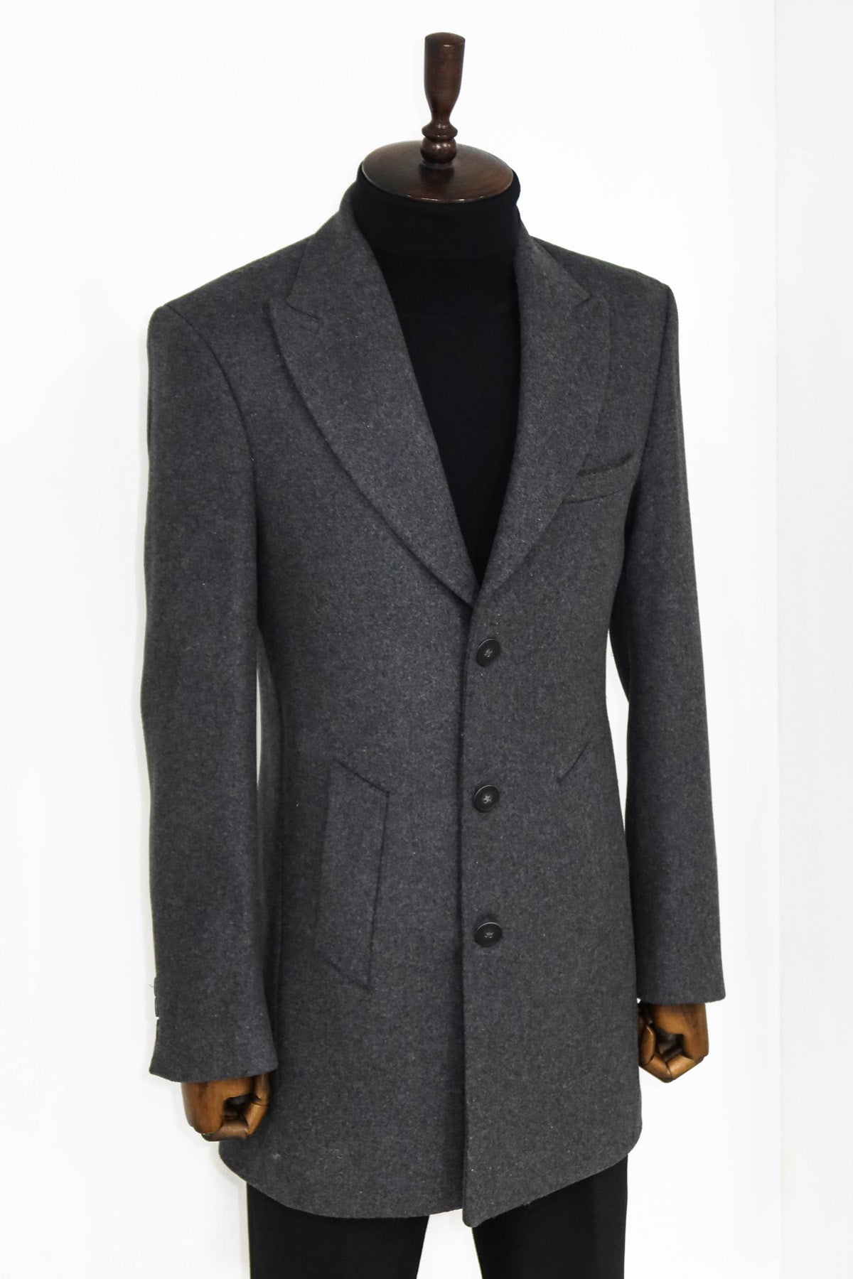Wide Lapel Wool Anthracite Men Coat