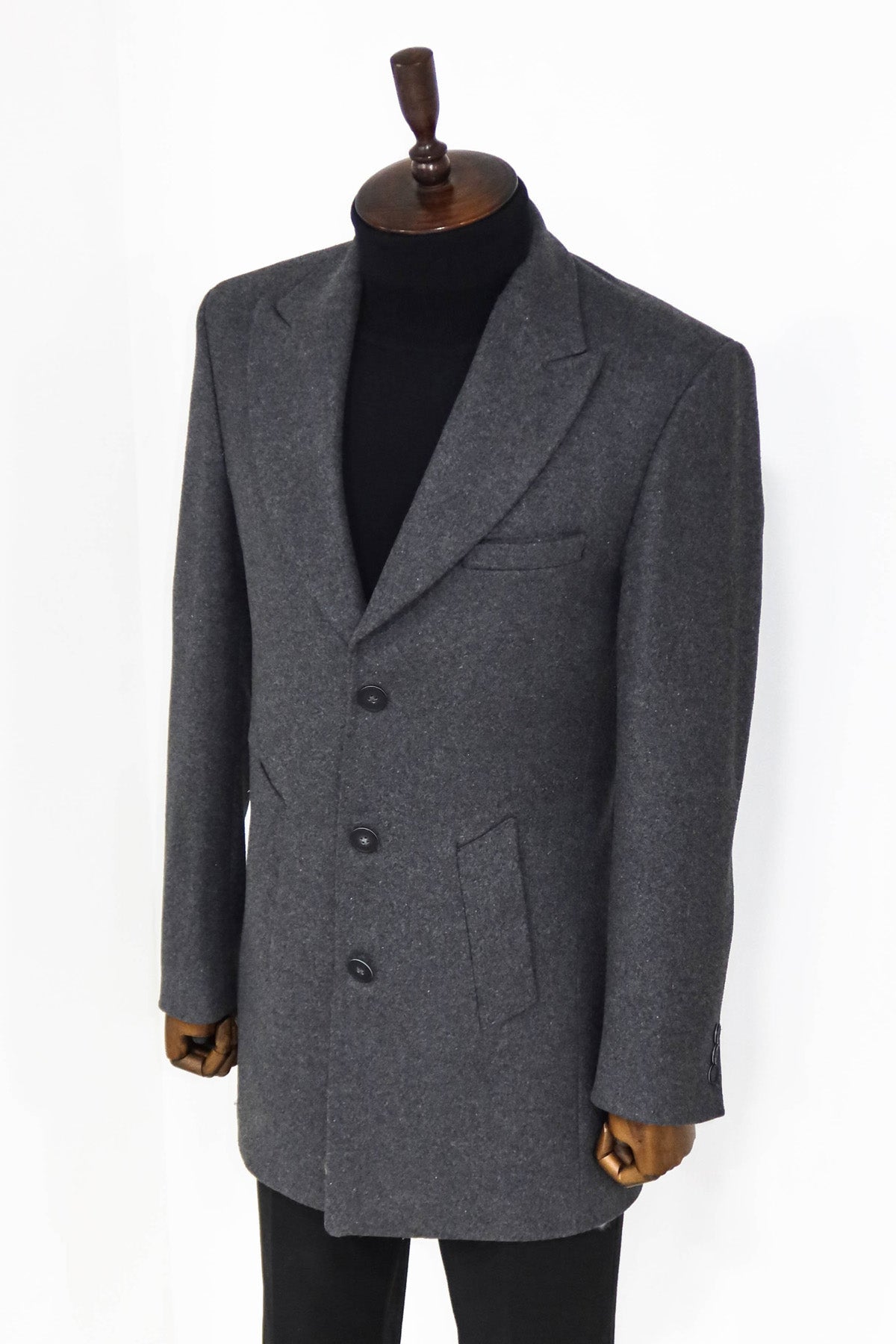 Wide Lapel Wool Anthracite Men Coat