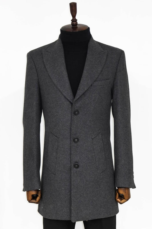 Wide Lapel Wool Anthracite Men Coat