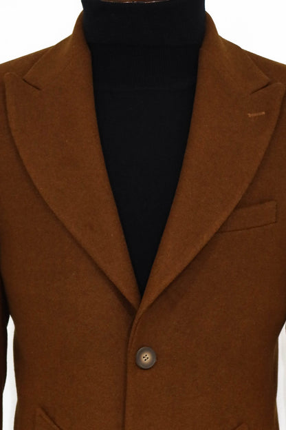 Wide Lapel Wool Brown Men Coat
