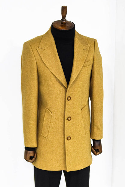 Wide Lapel Wool Mustard Men Coat