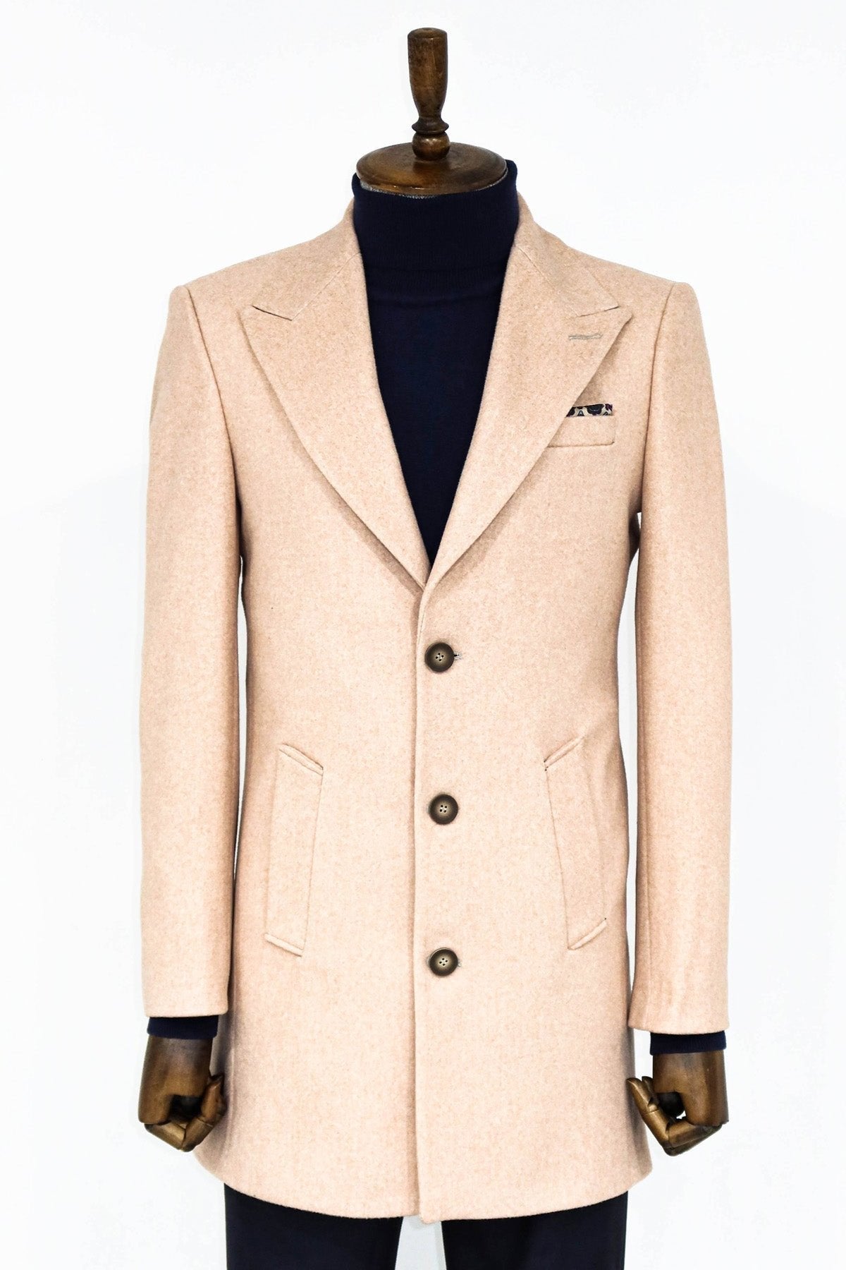 Wide Lapel Wool Light Pink Men Coat