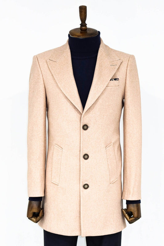 Wide Lapel Wool Light Pink Men Coat