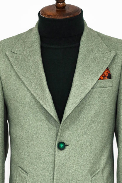 Wide Lapel Wool Oil Green Men Coat