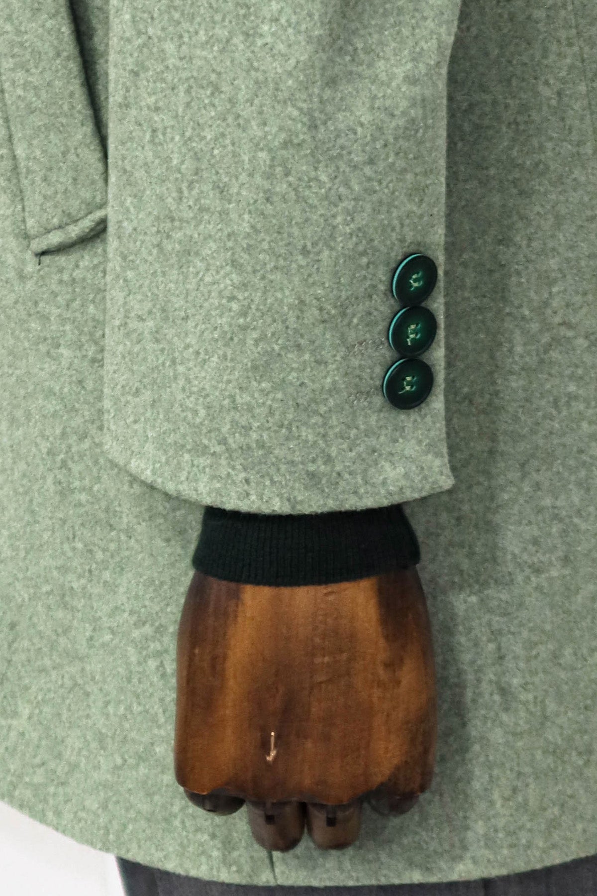 Wide Lapel Wool Oil Green Men Coat